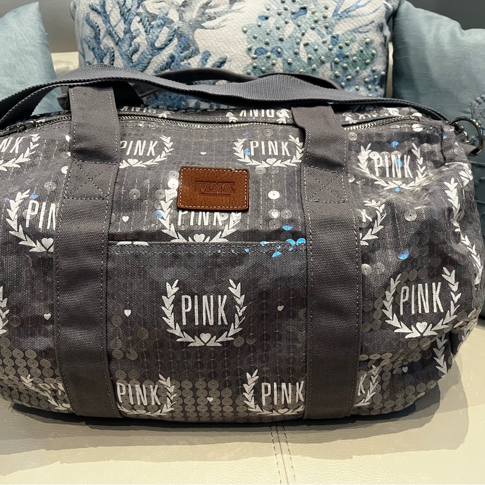 PINK Victoria's Secret Gray Iridescent Duffle Bag EUC